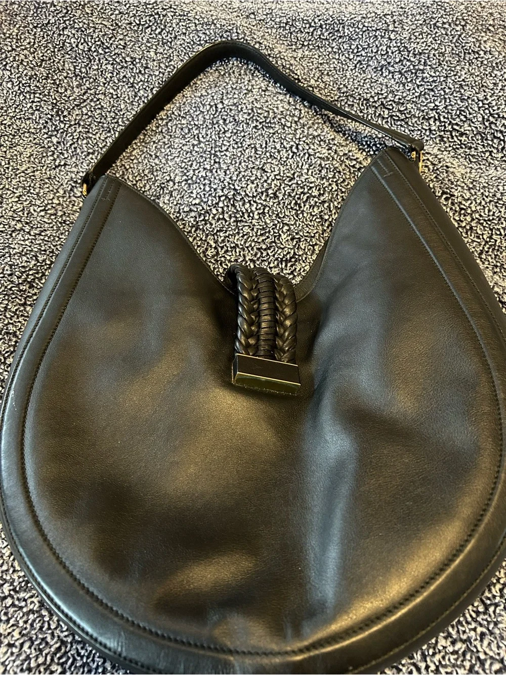 Altuzarra Luxury Classic Black Leather Hobo Bag with Braided Tassel